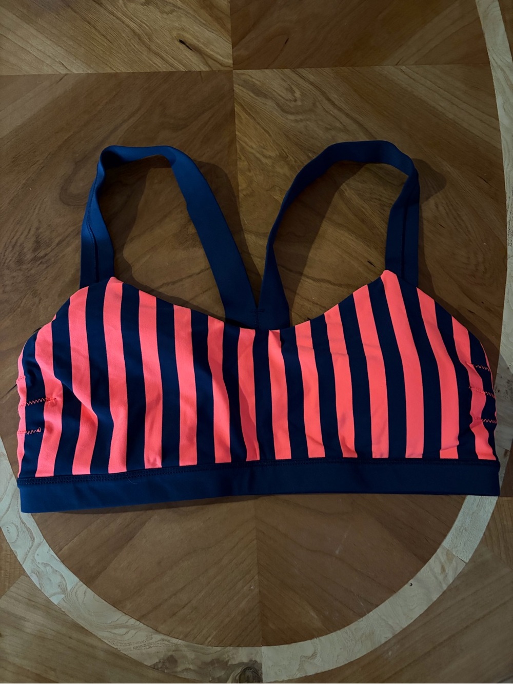 lululemon athletica Neon Coral and Navy Striped Sports Bra
